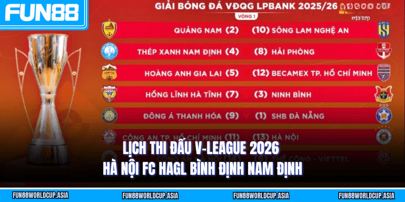 Lịch thi đấu V-League 2026 - Hà Nội FC HAGL Bình Định Nam Định